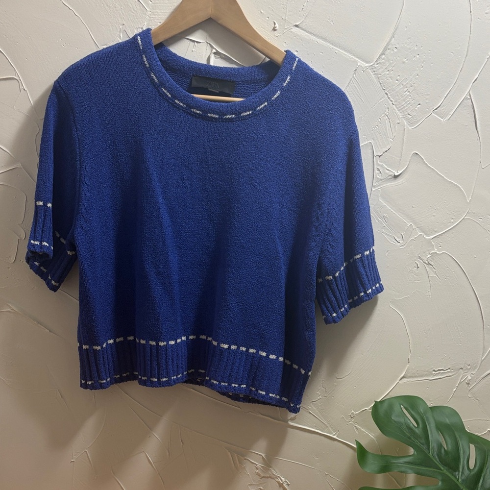 Blue Terry Style Knit Top